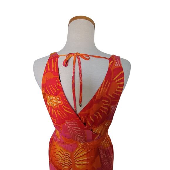 Rachel Zoe Tropical Print Butterfly Orange Pink Maxi Dress SM Vacaycore Boho - Picture 6 of 12